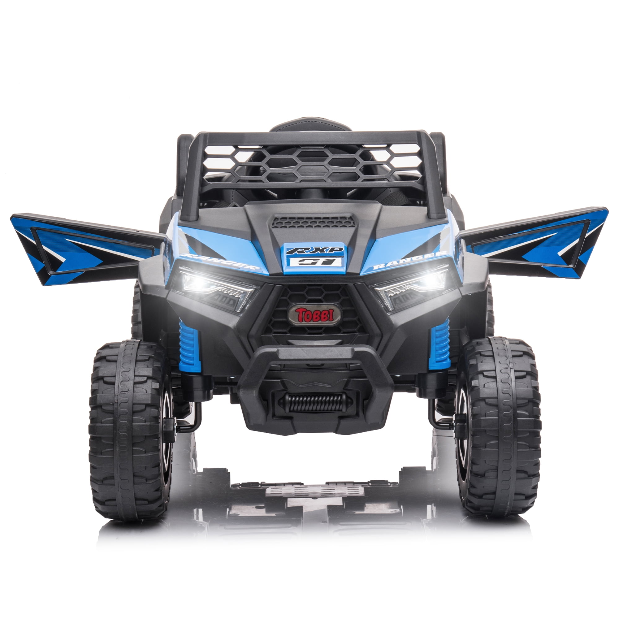 TOBBI 12V off-Road Electric Battery Powered Kids Ride on UTV Truck Toy with LED Headlights, Music, Horn, Blue and Black