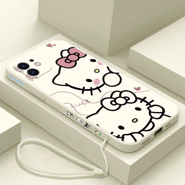 Cute Hello Kitty Phone Case For iPhone 15 14 13 12 11 Pro Max Mini X XR XSMAX SE 8 7 6S Plus Soft Liquid Silicone Cover RJ