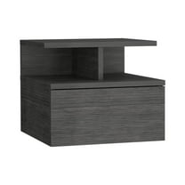 Floating Nightstand 12" H, Wall Mounted, 1 Drawer, 2-Tier Shelf, Smokey Oak