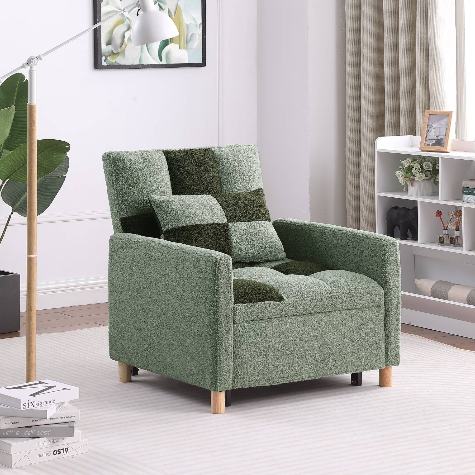 3-in-1 Convertible Single Sofa Chair Bed,Sleeper Sofa Chair Bed with Pillow,Multi-Functional Sleeper Chair for Living Room, Green