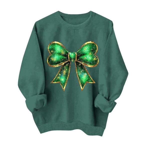 Womens Oversized Sweatshirt Stpatricksday Irish Print Long Sleeve Casual Pullover Plus Size Sweatshirts for Women Blackish Green L
