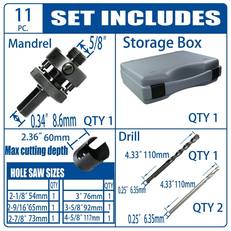 1-3/8" Carbide Tipped Deep Hole Saw - 35mm, Max 2.36" Depth, For Hardy Plank, Tile, MDF, Wood