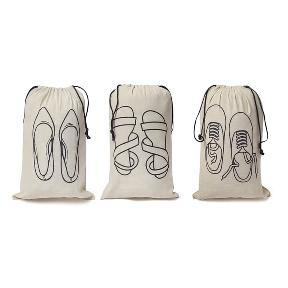 Ivillage A family Handcrafted Doodle Collection Cotton Shoe Bags Washable Travel Organizers Off-White 3 Pack