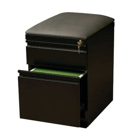 - 20-inch Mobile Pedestal 2-Drawer Box/File With Seat Cushion Full Width Pull, Black