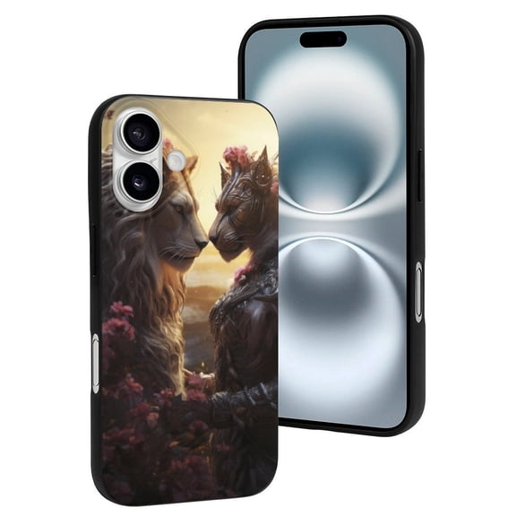Compatible with Iphone 16 Case - Cute Soft Romantic Flower Lion Couple Silicone Case Compatible with Iphone 16 Phone Case for Women Men