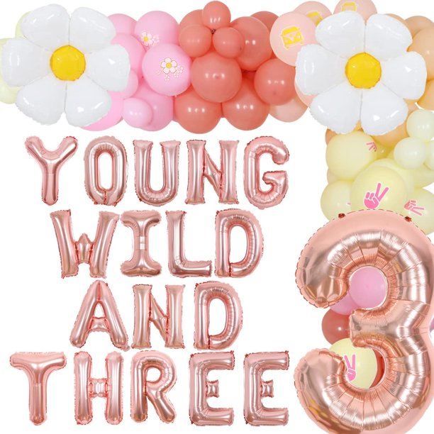 Groovy 3rd Birthday Party Decorations, Young Wild and Three Daisy
