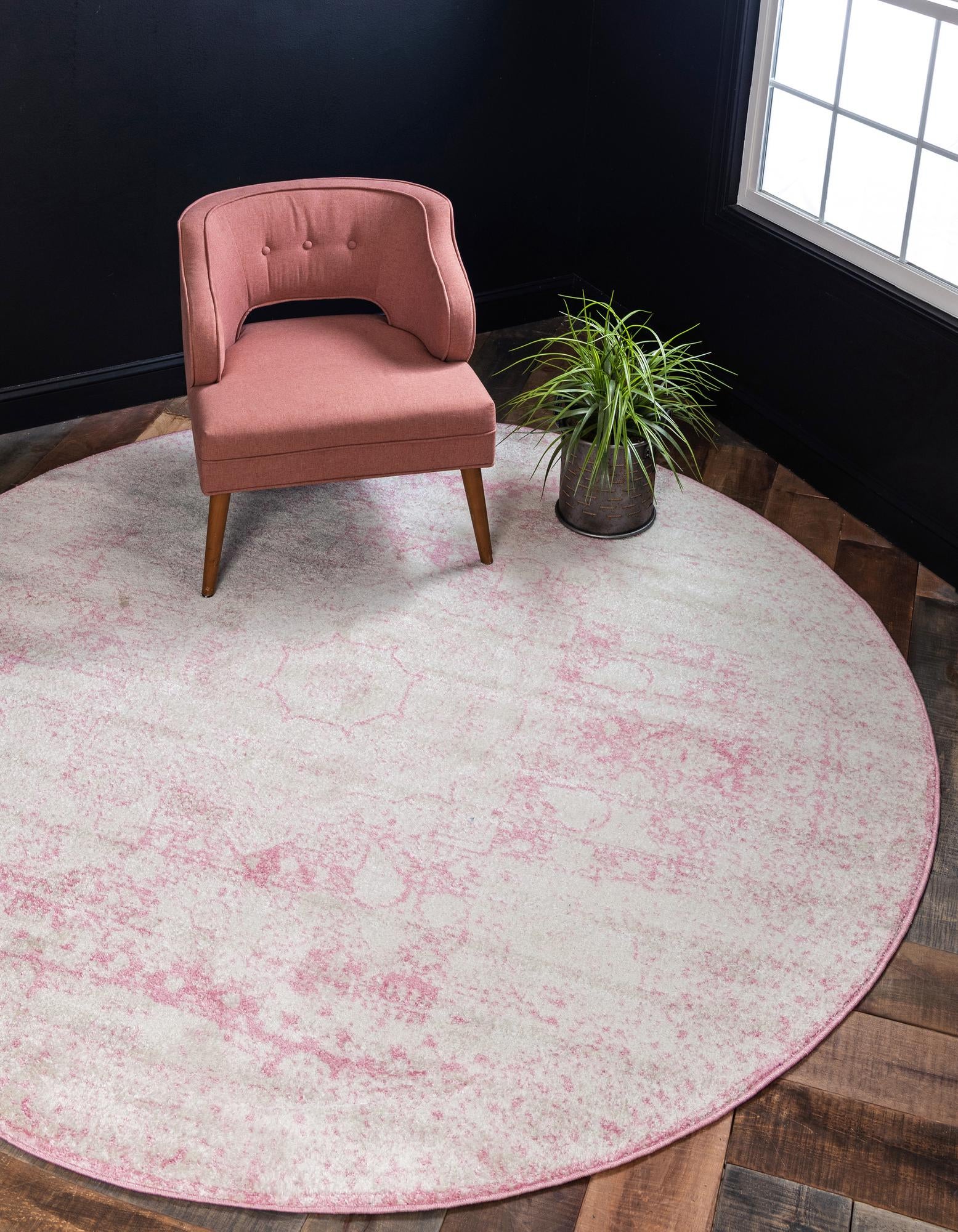 Dover Collection Rug 5 Ft Round Pink LowPile Rug Perfect