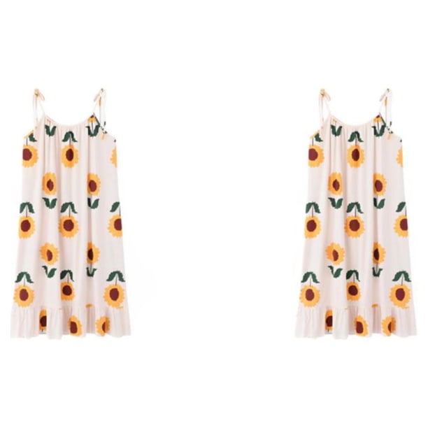 Minnieouse Camisón de verano Florales Vestido de noche de algodón Cuello Loungewear Ropa de dormir informal suelta Sling para el hogar Rosa Rosa L 2Conjunto