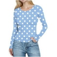 thumbnail image 3 of YOIAVAIOY Women Ribbed Knit Long Sleeve Shirts Slim Fit Basic Tee Casual Polka Dot Crew Neck Going Out Textured Tops Sky Blue S, 3 of 6