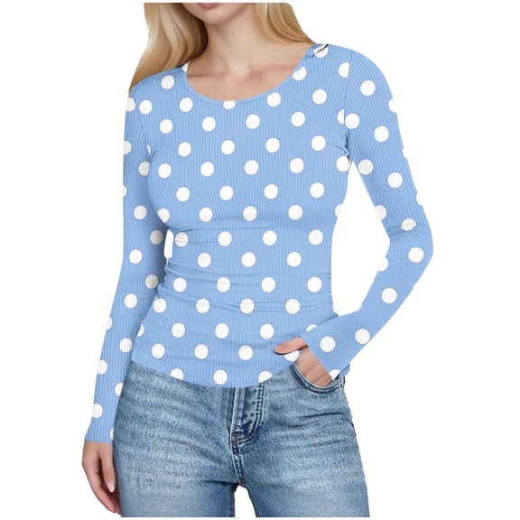 qucoqpe Womens Long Sleeve Shirts Fall Fashion Print Fitted Crew Neck Pullover Tops Lightweight Casual Tees Blouses