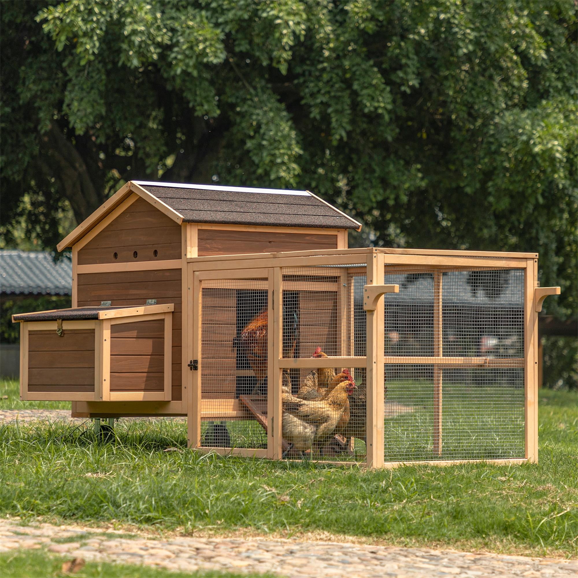 Pefilos 80" Chicken Coop with Wheels and Handrails, Outdoor Hen House with Nesting Box, Rabbit