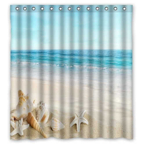 MOHome beach tropics sea sand shells nature Shower Curtain Waterproof Polyester Fabric Shower Curtain Size 66x72 inches