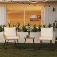 thumbnail image 3 of Renwick 3-Piece Patio Bistro Set with Wicker Rattan Chairs and Table, Tan/Cream, 3 of 10