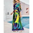 thumbnail image 5 of HAPPY BAY Women's Summer Loungewear African Beach Maxi Kaftan Casual Slit Dress Caftan Swimsuit Coverup for Women 2X-3X Peacock, Feather, 5 of 6
