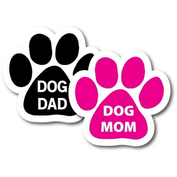 Magnet Me Up Dog Dad and Dog Mom Pawprint Magnet Decal, 2 Pack, 5 Inch, Vinyl Automotive Magnet