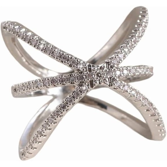 Sparkling Crystal Cross Statement Ring Cubic Zirconia Layered Stacking Ring Wedding Band Rings Promise Engagement Rings Dainty Jewelry