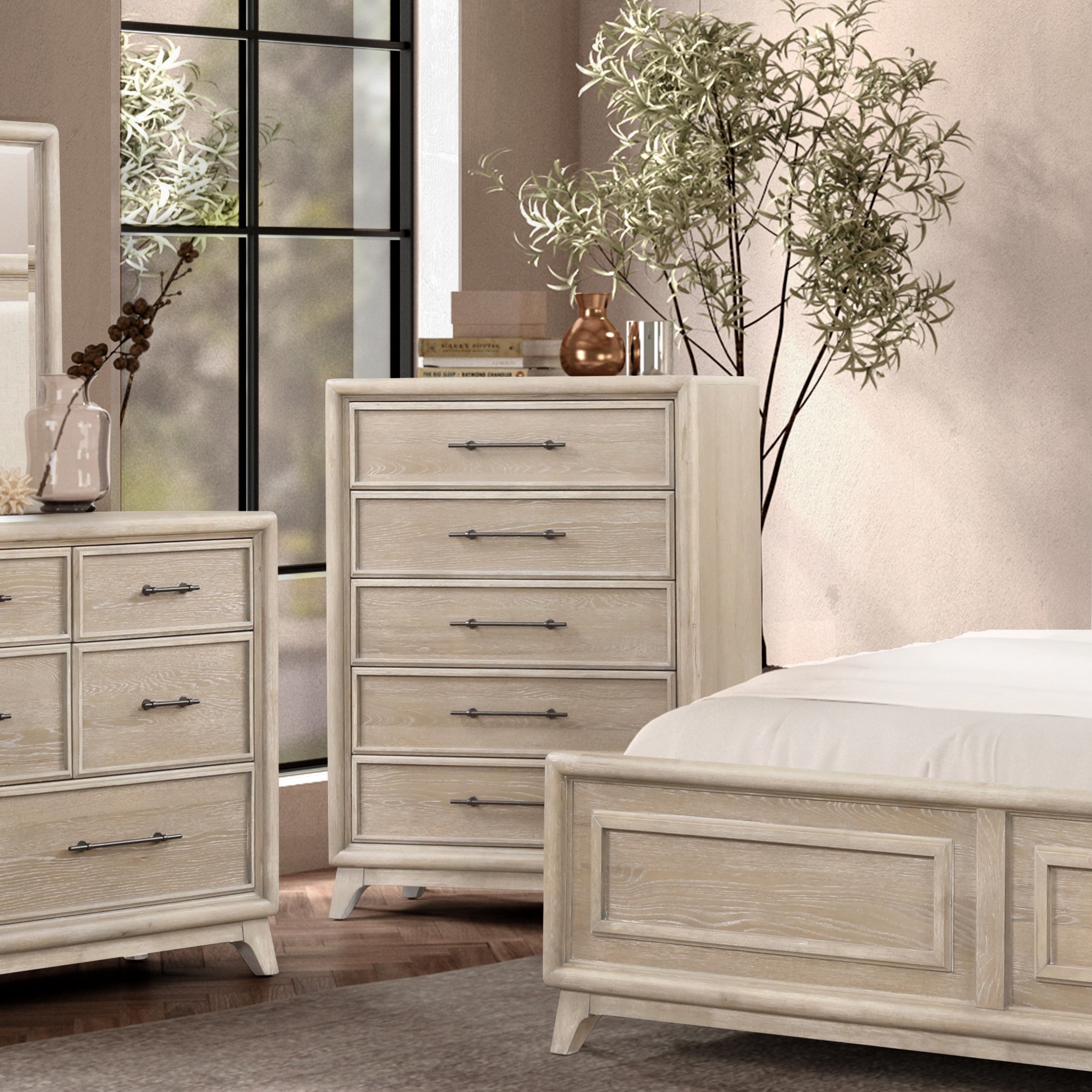 Furniture of America Lioris Adult Modern Rustic 5-Drawer Vertical Dresser, Oak