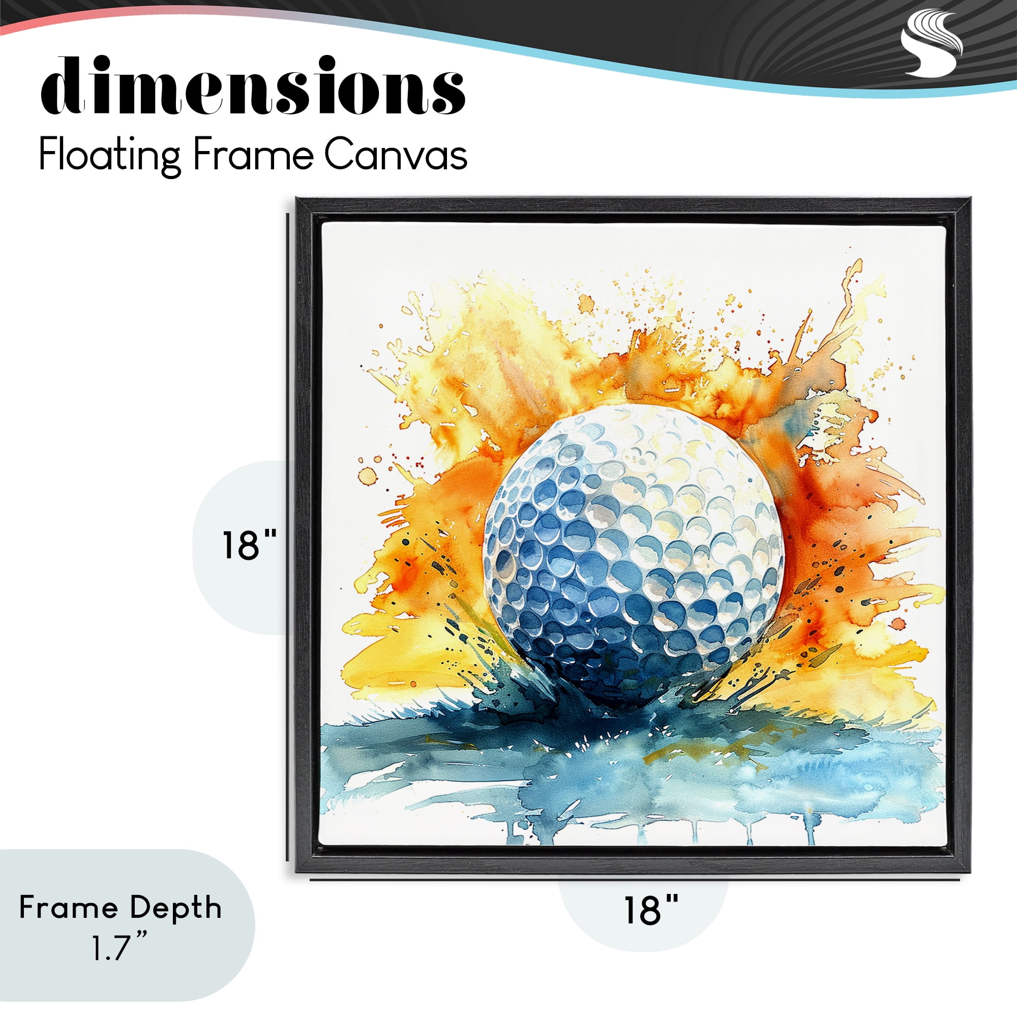 Stupell Industries Golf Splash Watercolor Burst Black Framed Floater Canvas Wall Art, design by LSR Design Studio