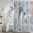 thumbnail image 5 of Coastal Jellyfish Shower Curtain, Waterproof Shower Curtains for Bathroom, Blue Nautical Marine Life Conch Coral Washable Fabric Bathtub Curtain Set Bath Decor with 12 Hooks Long 72"x84", 5 of 8