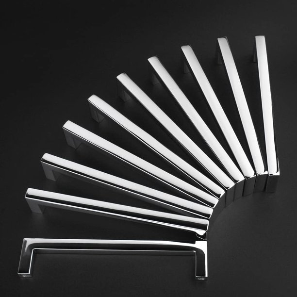 Koofizo Manija Cuadrada Sólida Para Gabinete De Barra - Tirador Cromado Para Muebles De 5 Pulgadas / 128 Mm De Distancia Del Orificio Para Tornillos, Paquete De 10 Para Puerta De Armario De Cocina, Do