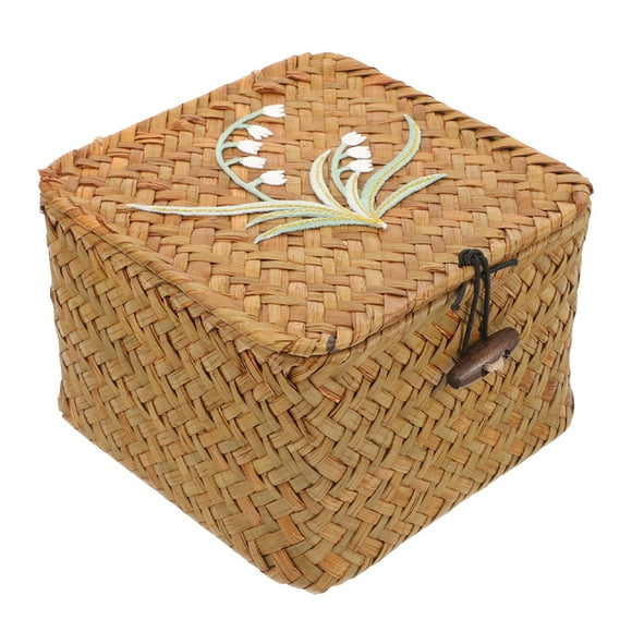 Woven Lidded Box Hand Woven Storage Basket Box Woven Lidded Storage Basket