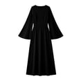 thumbnail image 5 of Women's Crew Neck Bell Sleeve Maxi Dress, Solid Loose Straight Mid Waist Floor-Length Casual Vacation Dress Black M(M), 5 of 5