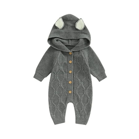 

Newborn Baby Boy Girl Knitted Romper Cartoon Ear Hooded Jumpsuit Warm Knit Infant Winter Autumn Outfit