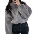 thumbnail image 3 of Women Fleece Zip Up Jacket Cute Y2K Winter Warm Trendy Crop Coat Shacket Outerwear Aesthetic Clothes Gray XL, 3 of 8