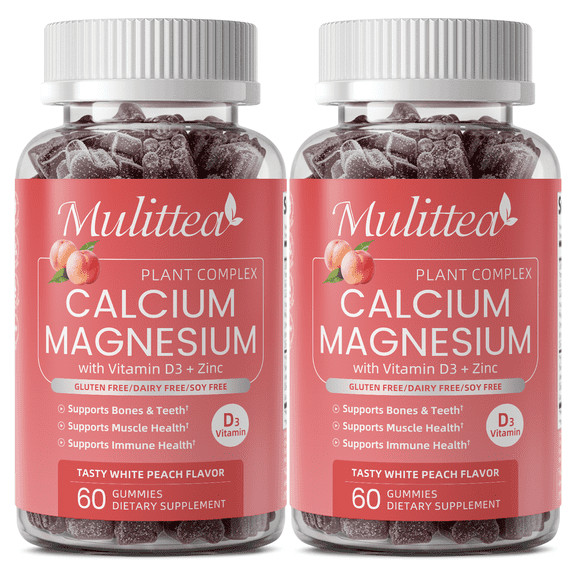 (2 Pack) Calcium Gummies with D3,Zinc Gummies - Plant Complex Calcium Magnesium Supplement with Glycinate,Potassium,Vitamin C for Bone & Immune Support- 60 Chewable Gummy