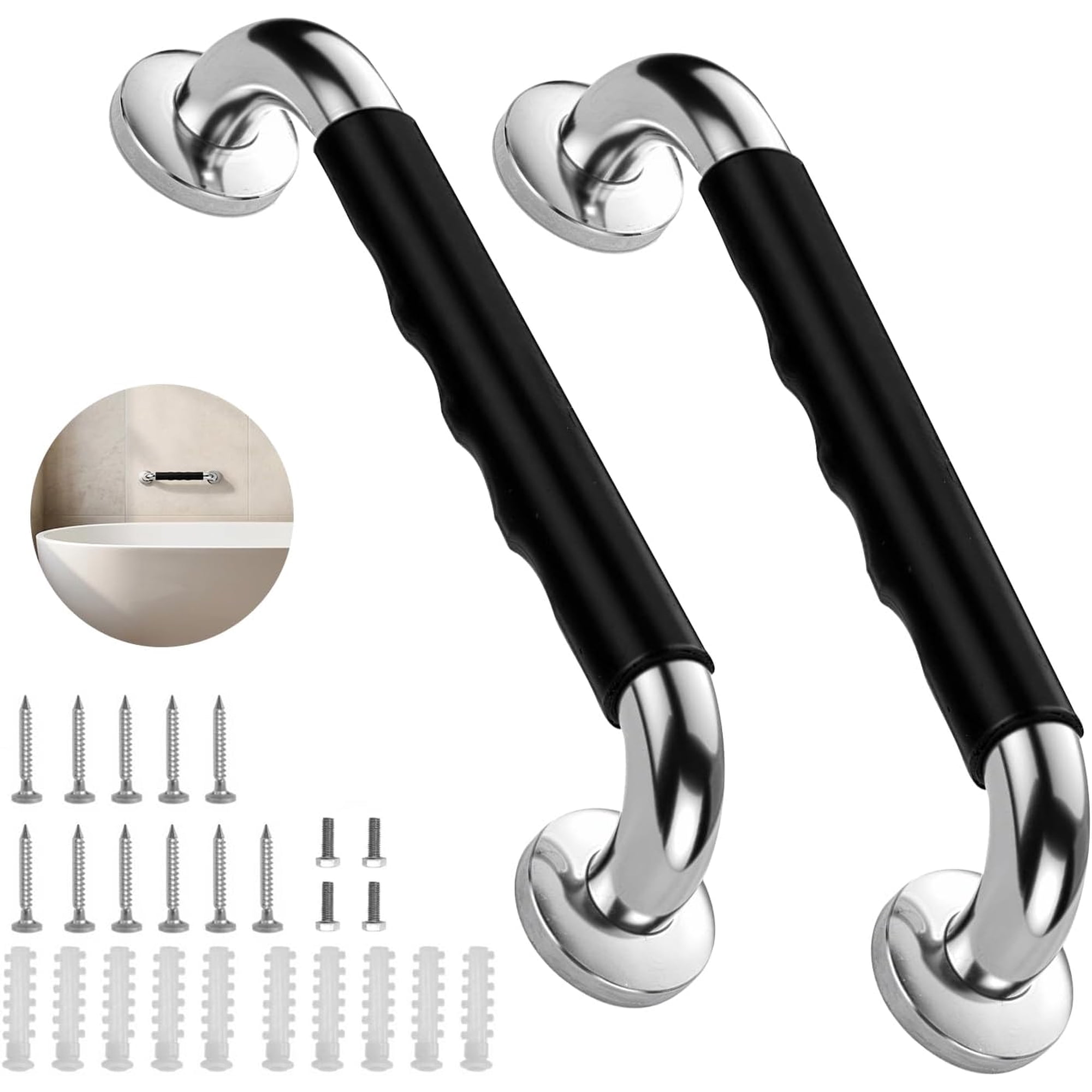 2 Pack 16 Inch Grab Bars for Bathtubs and Showers, Anti Slip Handicap Shower, Safety Bath & Toilet Rail Elderly Senior, Shower Handle Disability Assist Bathroom Handrail