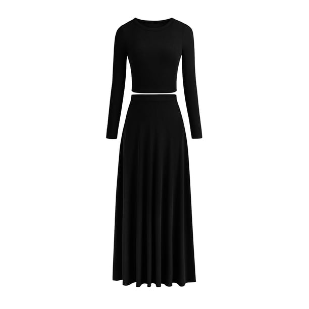 Vestido PRETTYGARDEN XL Conjunto de Falda y Top Corto de Punto Acanalado de 2 Piezas