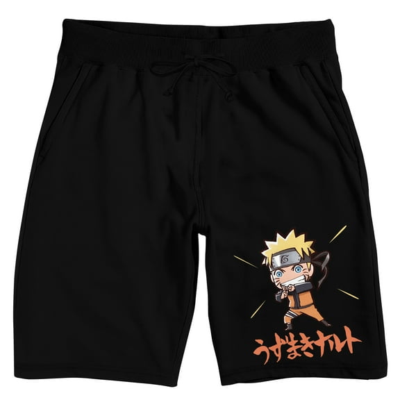 Naruto Shippuden Chibi Naruto Kanji Name Text Adult Black Sleep Pajama Shorts-XS