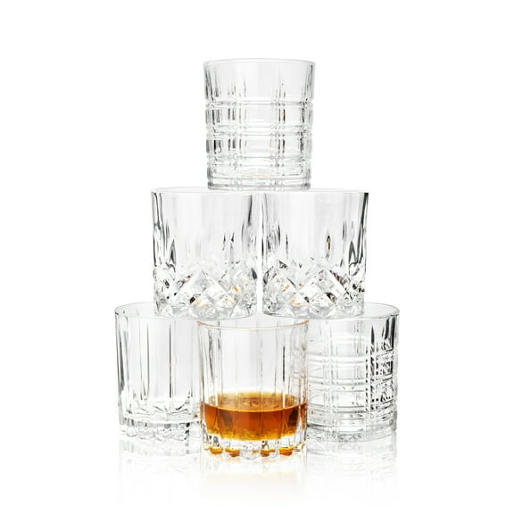 KANARS Whiskey Glasses Mixed, 10 Oz Scotch Glasses Set of 6, Rock Bar Tumblers 3 Patterns in Gift Box for Birthday, Anniversary, Christmas