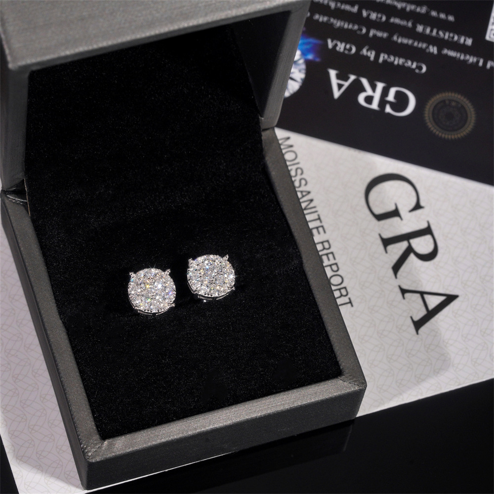 S925 sterling silver round full-set moissanite earrings classic earrings for men and women