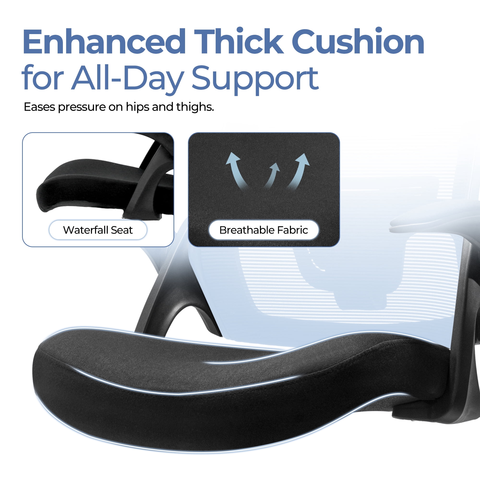 CELTOSS Ergonomic Office Chair, Wide Seat with Flip-Up Armrests, Lumbar Support, Adjustable Height, Comfy Home Task Computer Chair, Black