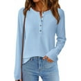 thumbnail image 6 of PRETTYGARDEN Women's Long Sleeve Waffle Knit Shirts Fall Casual Button Up Henley V Neck Tunic Tops Loose Fit Basic Tees, 6 of 8