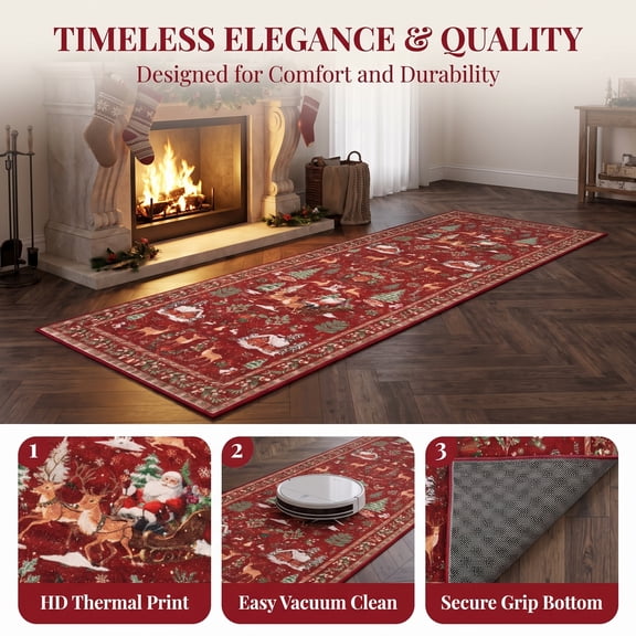 OVFUIZ Christmas Door Mat 20x63in Runner Rug Grip-Enhanced Washable Christmas Welcome Mat for Hallway Kitchen Entryway Living Room Home Decorations