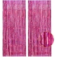 thumbnail image 2 of Paquete de 2 cortinas con flecos de papel de aluminio metálico rosa de 3,2 pies x 8,2 pies, telón de fondo para fiesta rosa, cumpleaños, boda, despedida de soltera, baby shower, decoraciones para fies, 2 of 4