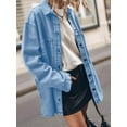 thumbnail image 2 of Womens Oversized Jean Jacket Casual Button Up Denim Overshirt Trendy Long Sleeve Denim Jacket Coat Light Blue M, 2 of 6