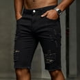 thumbnail image 2 of Tfken Men Soft Shorts Elastic Waist Stretchy Denim Shorts With Pockets Ripped Button Casual Fashion Male Daily Wear Clothes Black, 2 of 9