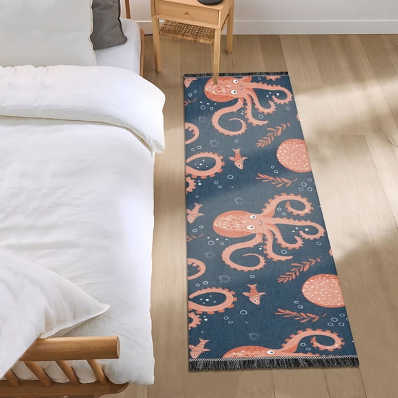 Cute Cartoon Octopus Runner Area Rug 2x6 Soft Non-Slip Washable Bedside Carpet for Hallway Bedroom Living Room Home Decor