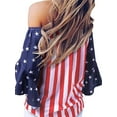 thumbnail image 2 of Women's Casual Long Bell Sleeve American Flag July 4th Stripe Star Shirt Top Blouse, 2 of 5