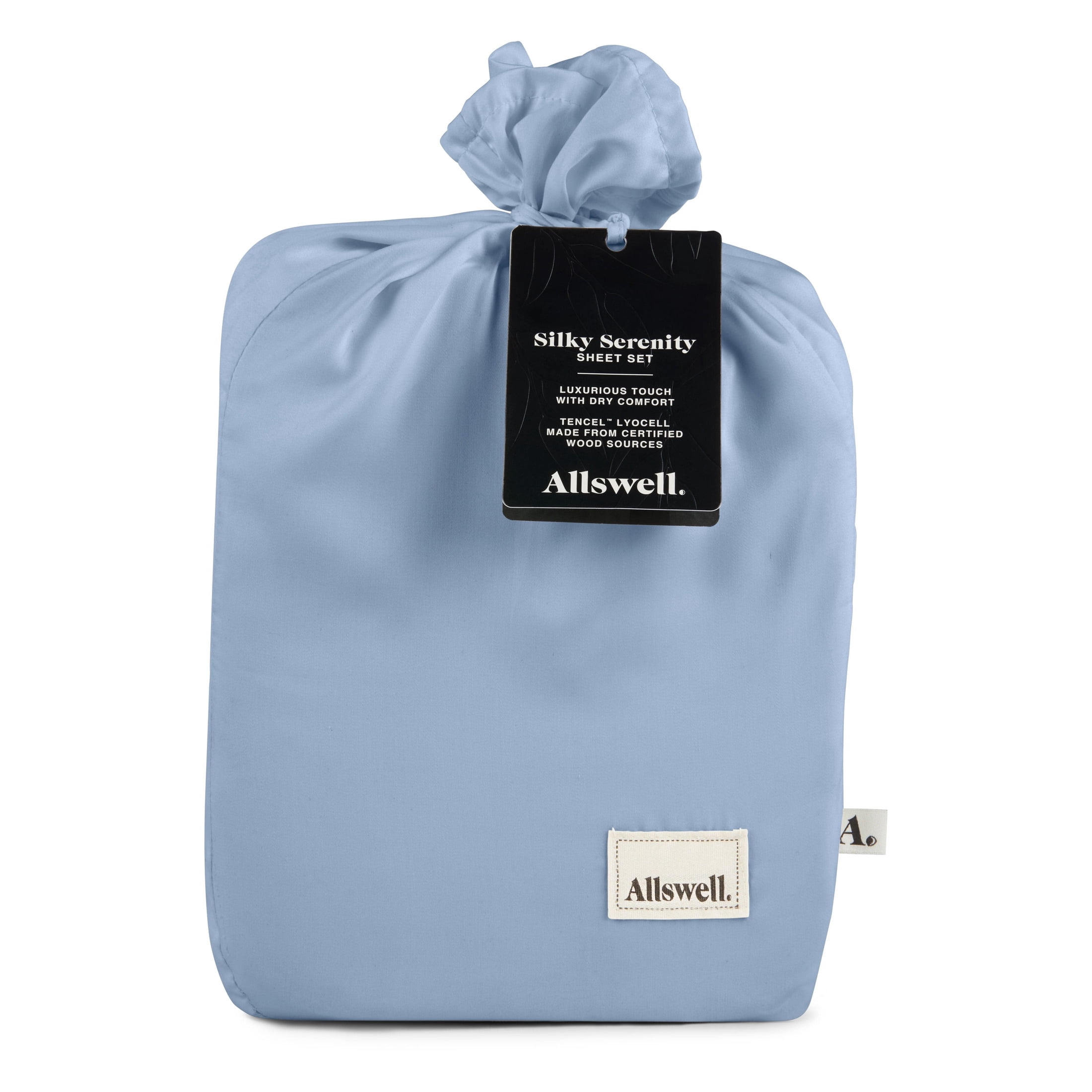 Allswell 100% TENCEL™ Lyocell Queen Sheet Set, 4-Piece Soft & Silky Bed Sheets and Pillowcases, Cooling Bedding for Bed in a Bag Sets, Blue Water