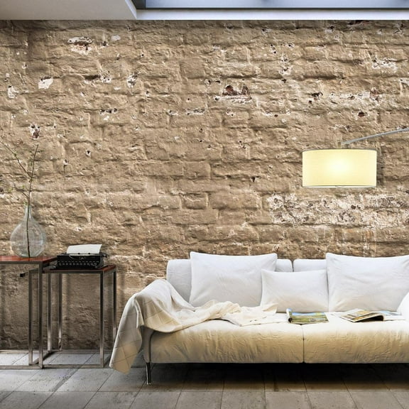Tiptophomedecor Peel and Stick Wallpaper Wall Mural - Beige Brick Wall - Removable Wall Decals