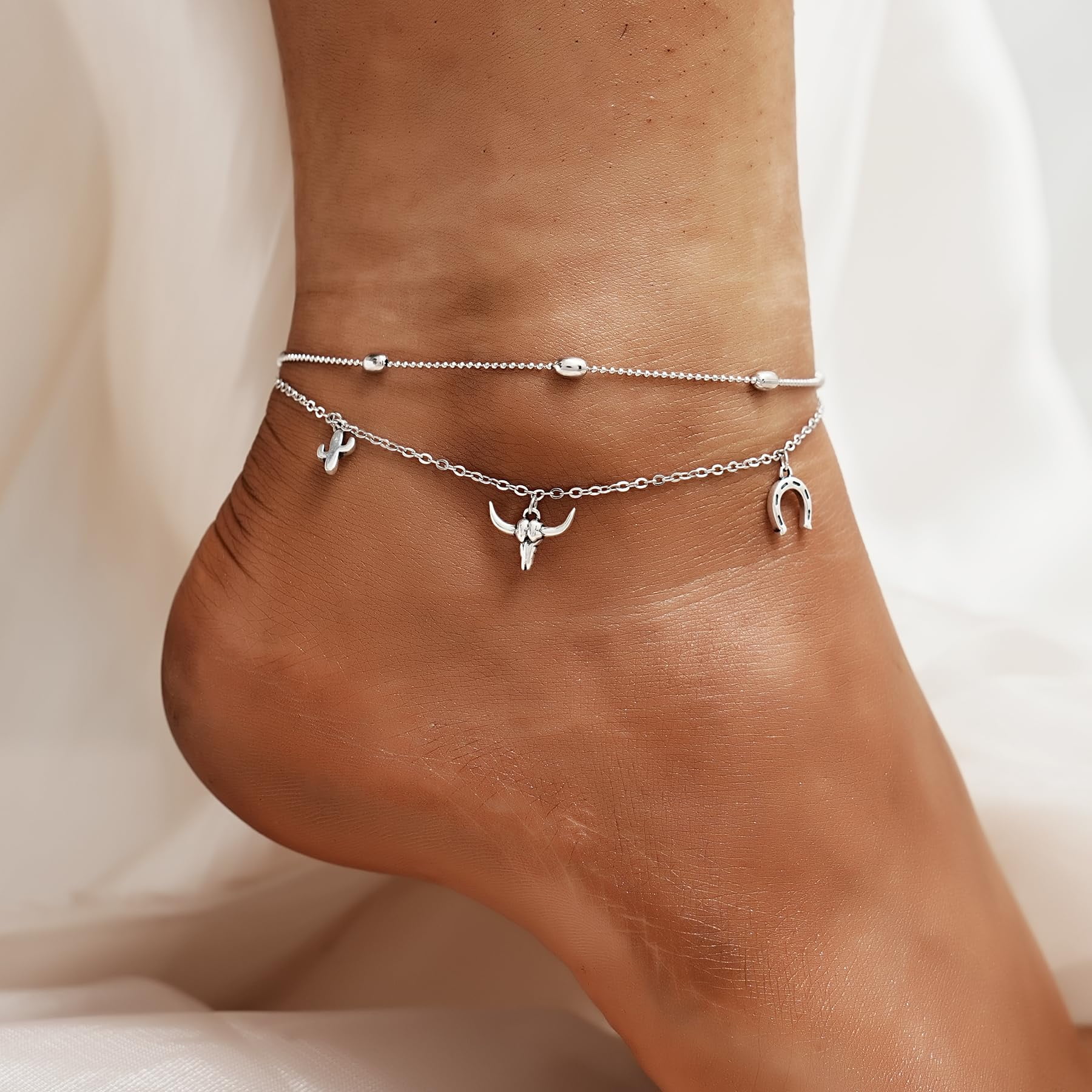 CHIC & ARTSY Sterling Silver Anklet - Hypoallergenic, Adjustable, Layered, Perfect for Beach or Everyday Wear