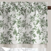 NICETOWN Valance Curtains for Kitchen, Double Layer Floral Linen Curtains, Rod Pocket Farmhouse Semi Sheer Light Filtering Linen Cafe Curtains, Sage Green, 52"x18", 1 Panel