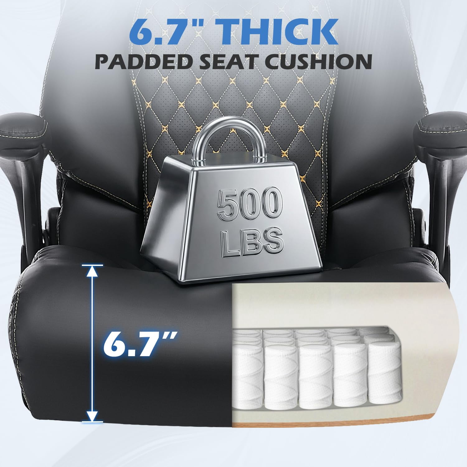 JONPONY Leather Office Chair,Big and Tall Office Chair 500LBS Wide Seat,Comfy Heavy Duty Executive Chair with Adjustable Lumbar Support for Back Pain,Black
