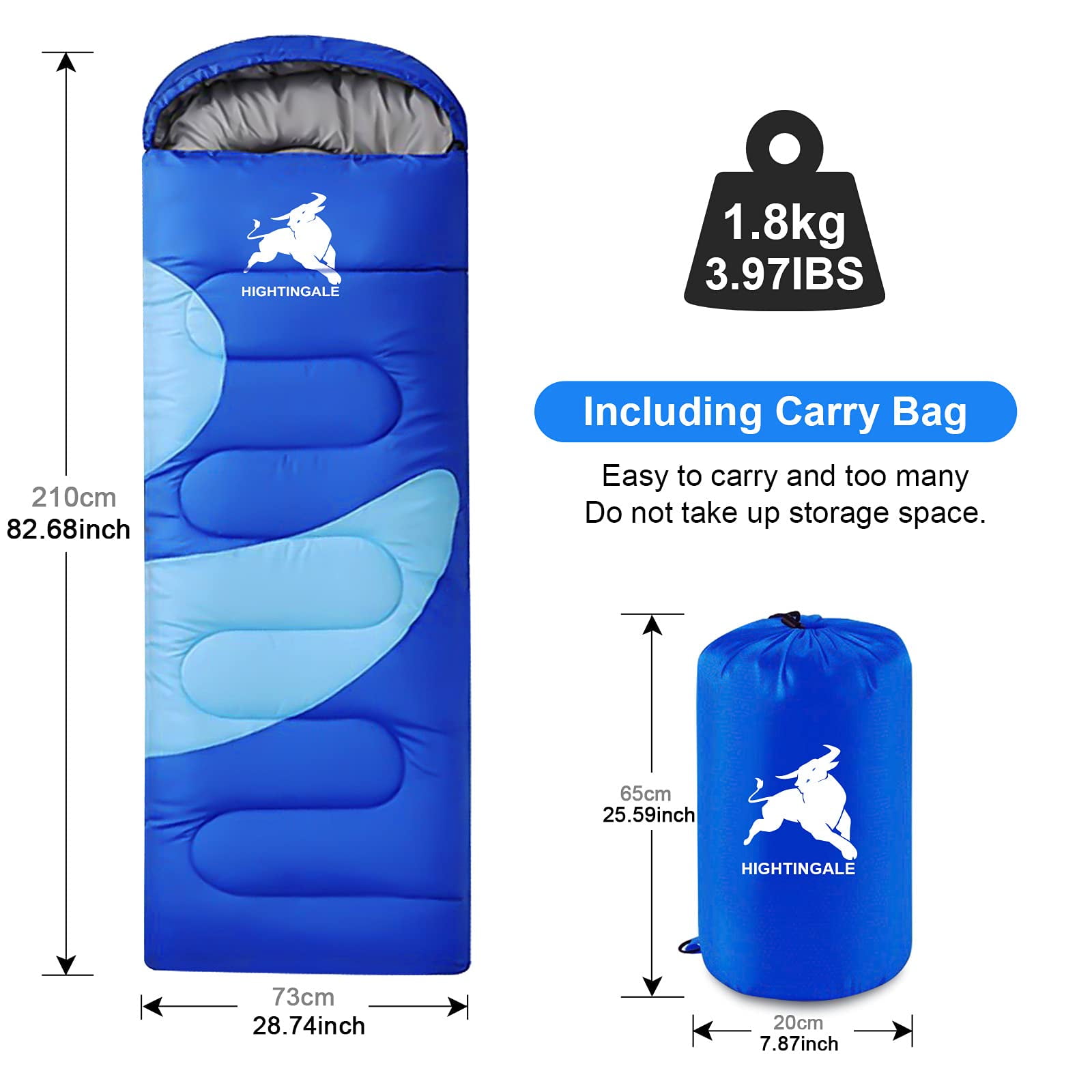 Sleeping Bag, 3-4 Seasons Double Sleeping Bag for Adults, One Person Sleeping Bag Lightweight Waterproof for Cold Weather & Warm, 220CM X 75CM