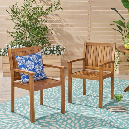 Caroline Outdoor Acacia Wood Dining Chairs, Set of 2, Teak
