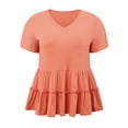thumbnail image 5 of GRACE & GRANDEUR Women's Plus Size Easter Babydoll Tops Textured Tiered Pleated V Neck Short Sleeve Casual Loose Fit Summer Peplum Blouses 1X Orange, 5 of 7